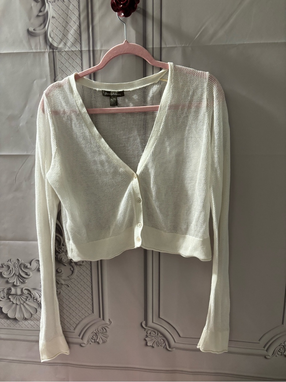Tommy Bahama Mesh Knit Cardigan - Cream, Size XL